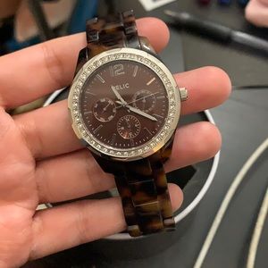 Relic Brown tortoise watch